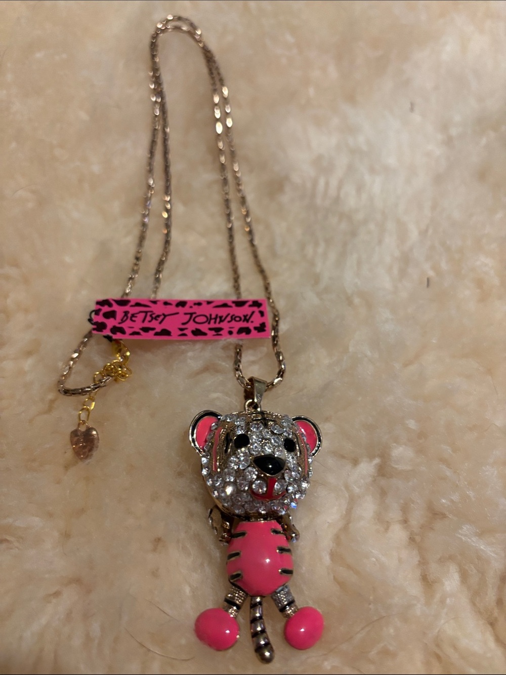 Betsey Johnson Pink Crystal Teddy Bear Pendant Necklace
